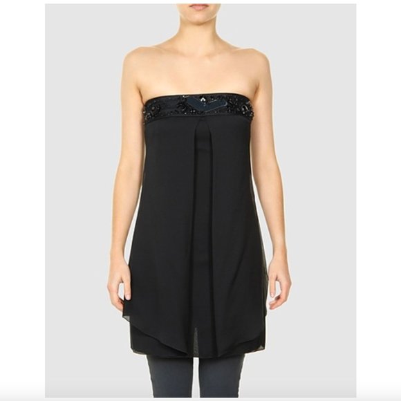 NWT Emporio Armani strapless jewel beaded 100% silk flyaway layered minidress - Picture 1 of 15